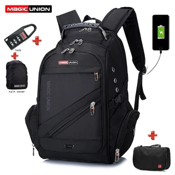 

MAGIC UNION Laptop Bag Male External USB Charge Backpacks Anti-theft Waterproof Backpack Clutch Bag Set with Lock Raincover