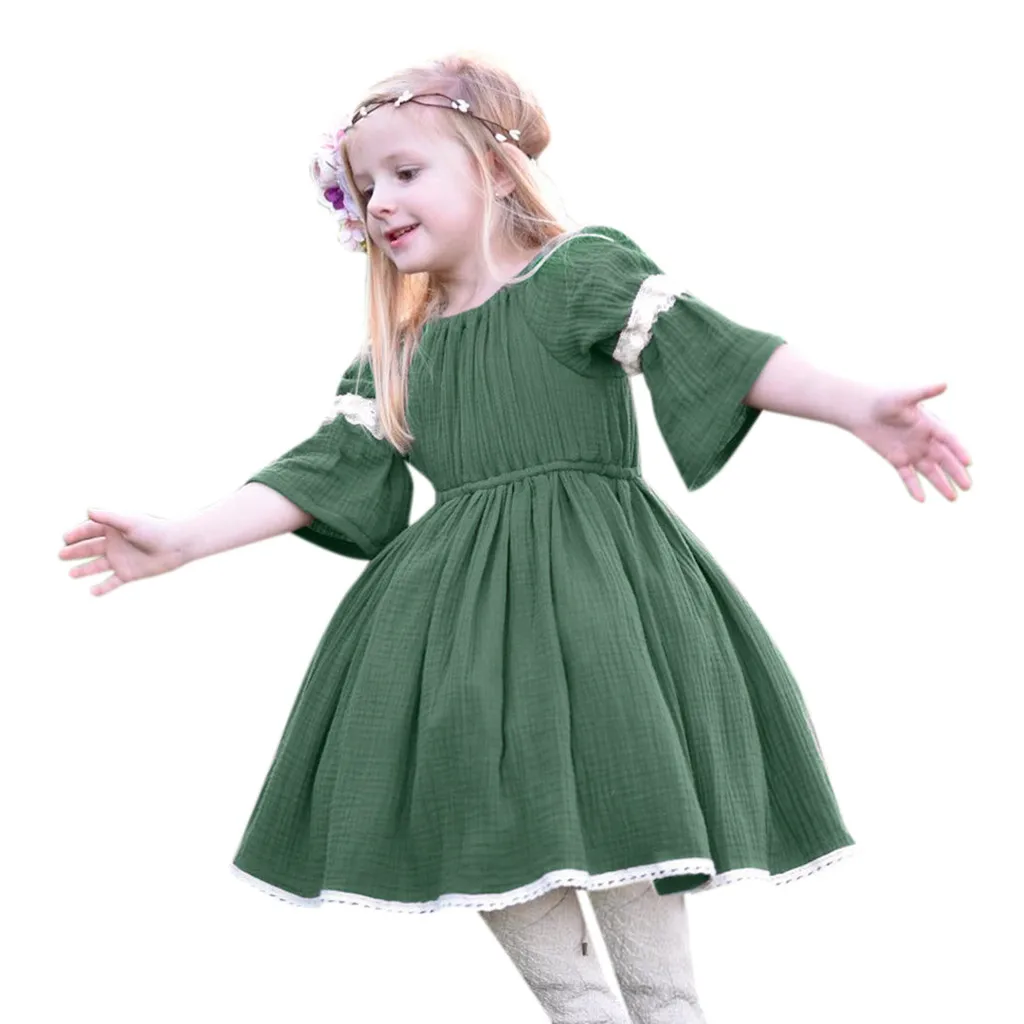 

O-neck Kids Dresses For Girls Summer Solid Children Girls Dresses Fashion And Casual Short Sleeve Toddler Girl Party Dress