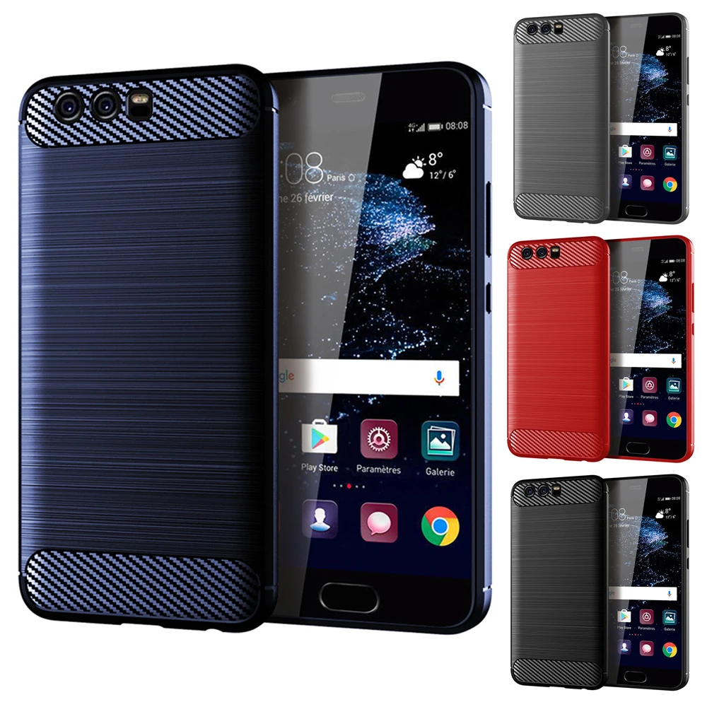 Для Huawei p10 Plus чехол бампер из углеродного волокна Прочный противоударный ТПУ