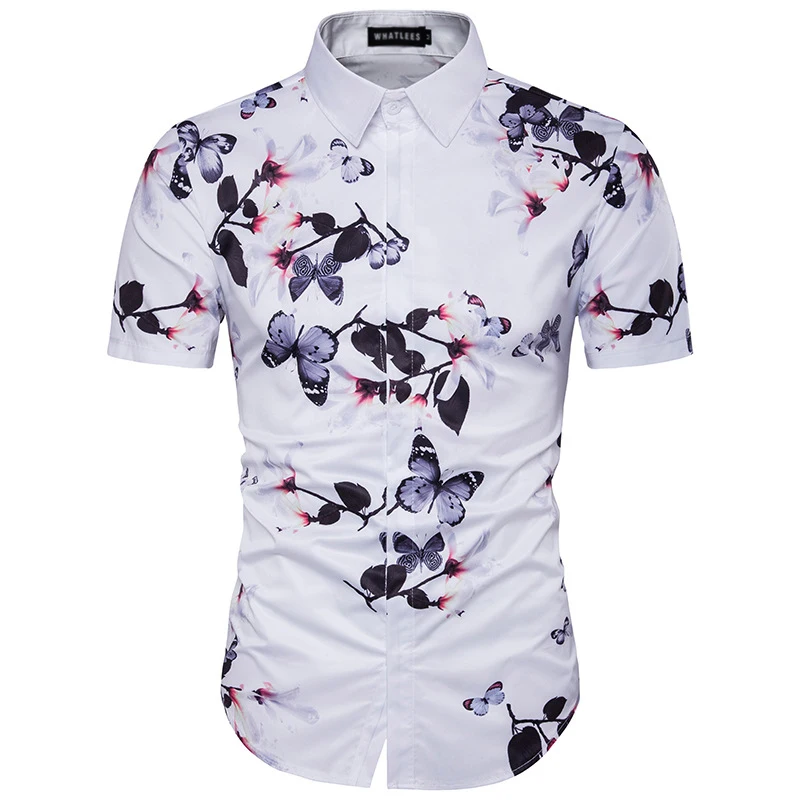 

Summer Floral Mens Dress Shirts Social Casual Short Sleeve Blouse Men's Clothing Slim Fit Hawaiian Shirt for Men