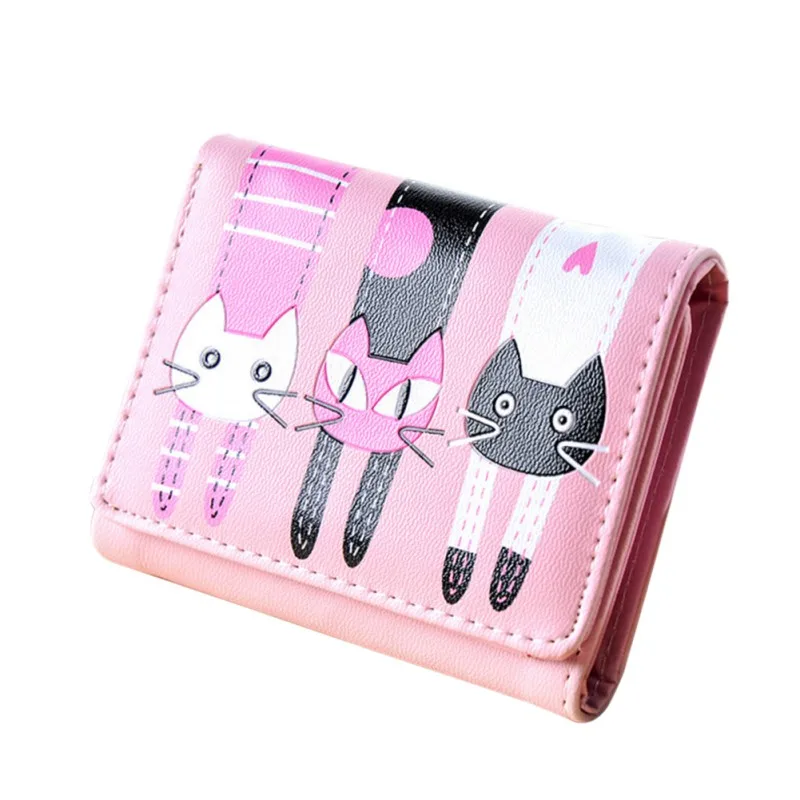 

short Cute Cat Cartoon Wallet Bag Coin Purse 2018 Fashion Leather Women Girl Clutch Student Femme Lovely illustration Wallets