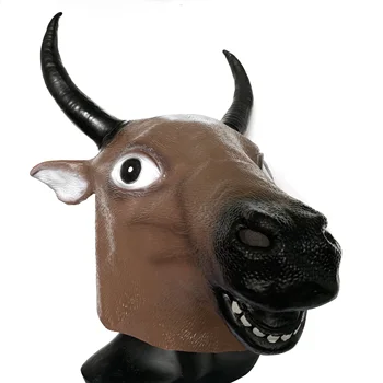 

Halloween Mask Adult Latex Bull Head Mask Cosplay Full Face Horror Animal Head Mask Halloween Party Supplies Brown Bull Mask