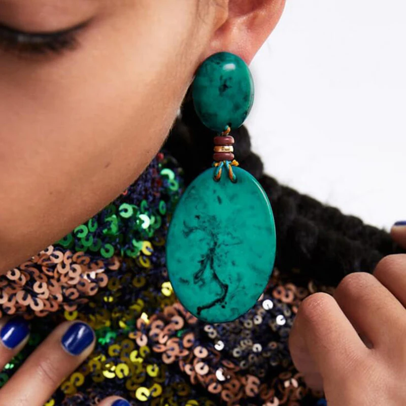 

AENSOA Punk ZA Resin Water Drop Earrings for Women 2019 New Dark Green Acrylic Drop Dangle Earring Female Gift Statement Jewelry