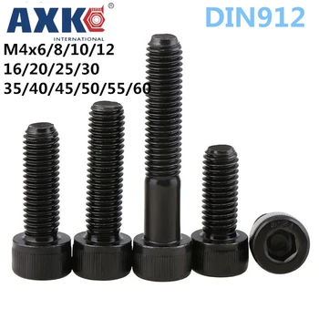 

AXK 50pcs/lot DIN912 Hex Socket Head Cap Screw M4*6/8/10/12/16/20/25/30/35/40/45/50/55/60mm Alloy Steel M4 black screws bolts