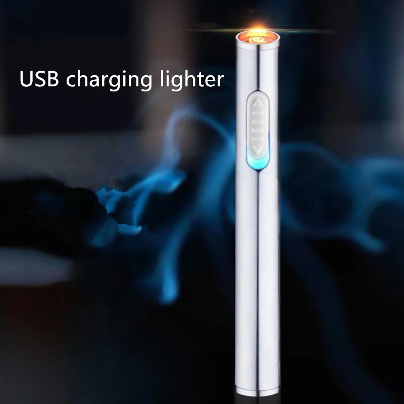 

Novelty Metal Mini Thin lighters Rechargeable Electric USB Windproof flameless Cigar Electronic Charging Cigarette Lighter