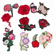Красный 1 шт. Розы вышитые патчи железа на патчи для одежды DIY мотив полосатая одежда наклейки джинсы пользовательские значки