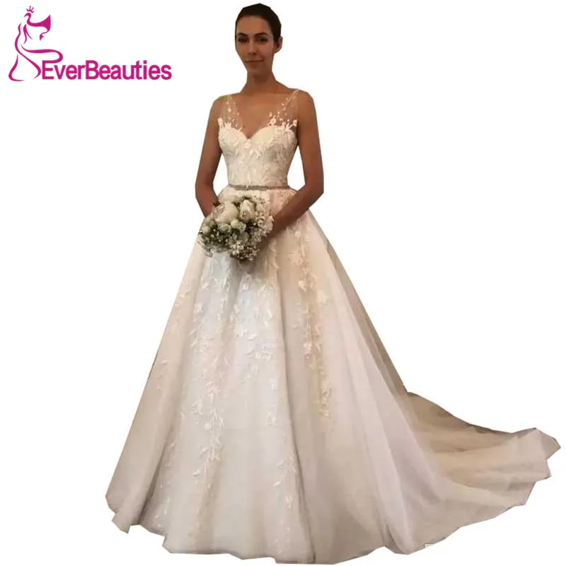 

Vestidos De Novia 2019 V Neck Wedding Dresses Tulle Appliques Robe De Mariage Dresses Married Bridal Gown
