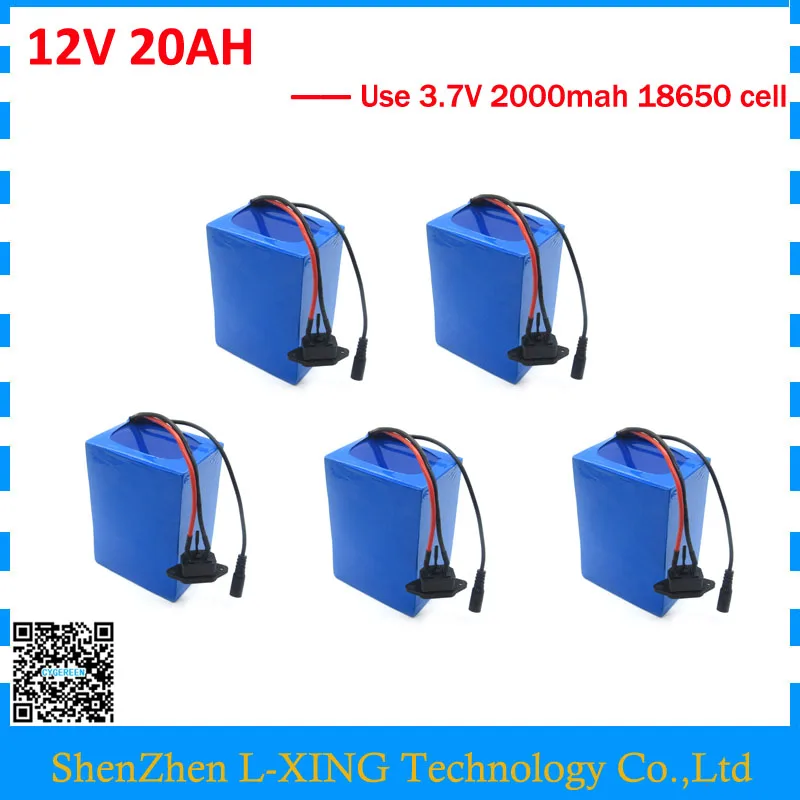 Perfect Free customs fee Wholesale 5pcs/lot 350W 12V 20AH battery Lithium ion battery 12 v 20ah with 3A Charger 12v battery 20ah 30A BMS 3