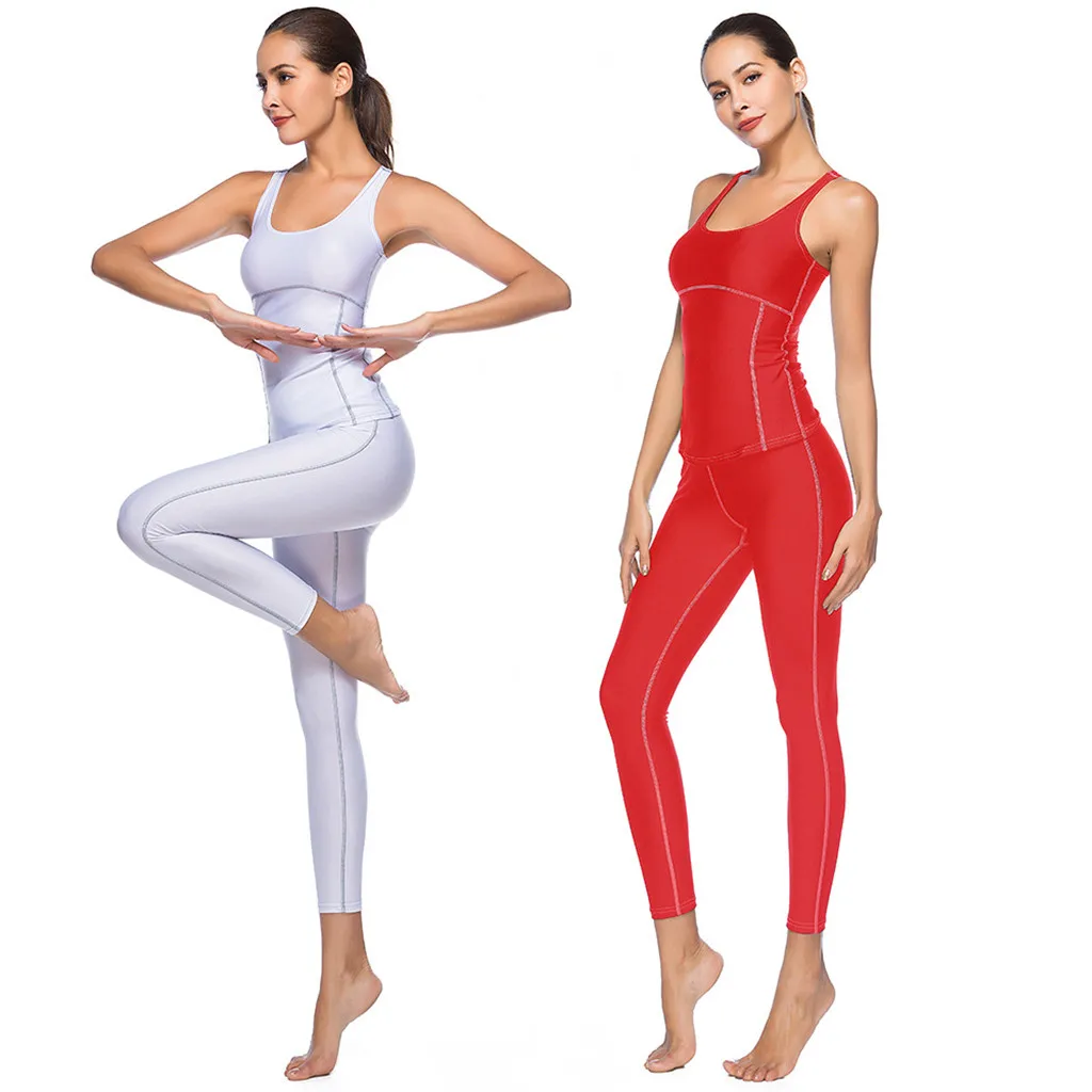 

Women's Yoga Sets Female Sports Athletic Apparel Outfits Running Clothing New Solid White Red Green Blue Two Pieces Fitness Gym