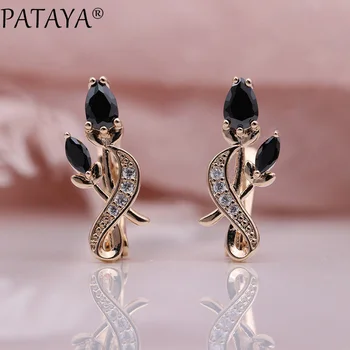 

PATAYA New Rose Flower Earring Women Fashion Original Noble Cute Jewelry 585 Rose Gold Water Drop Cubic Zircon Dangle Earrings