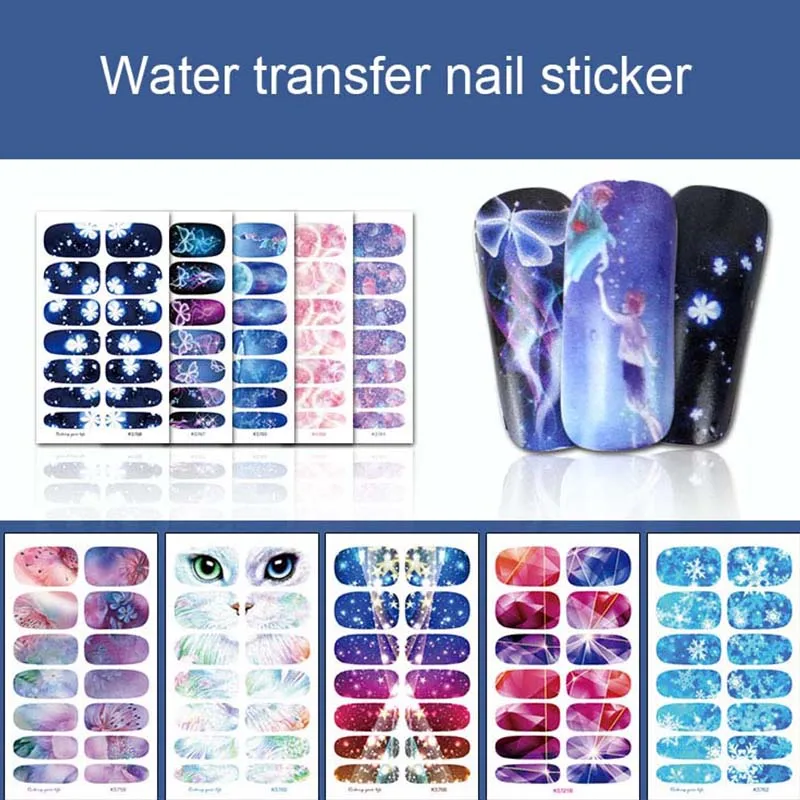 

3D starry sky nail sticker full cover self adhesive water transfer nail decals DIY manicure snow animal nail art sticker RA023