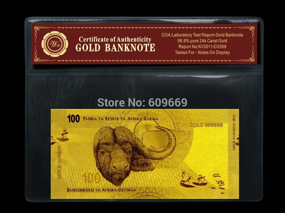 Южная Африка Нельсон Мандела 99.9% Металл Золотая фольга банкноты тиснением 100 Рэнд с К. О. А пакет