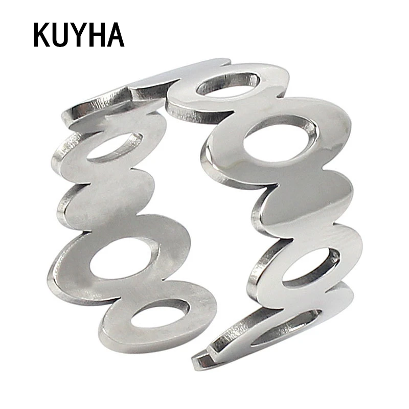 

Silver Hollow Oval Ring Geometric Round Wide Adjustable Cuff Ring Women Men Statement Pulseira Feminina