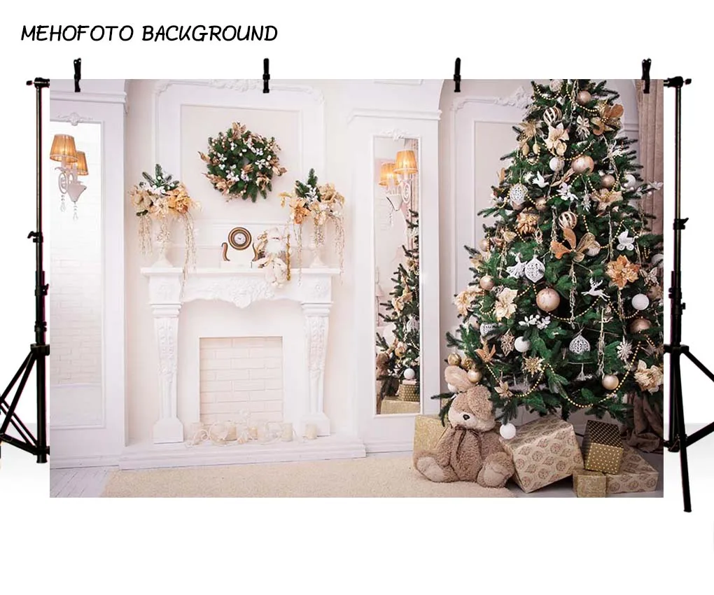 

Christmas Backgrounds Photography Studio Christmas Tree Home Decoration Fireplace Family Party Winter Season Photo Booth