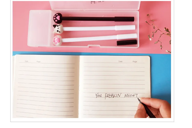 1 шт., Корейская креативная нейтральная ручка с милой кошачьей головой и кошачьей лапой, черная ручка, фирменные Kawaii школьные принадлежности, ручки для письма