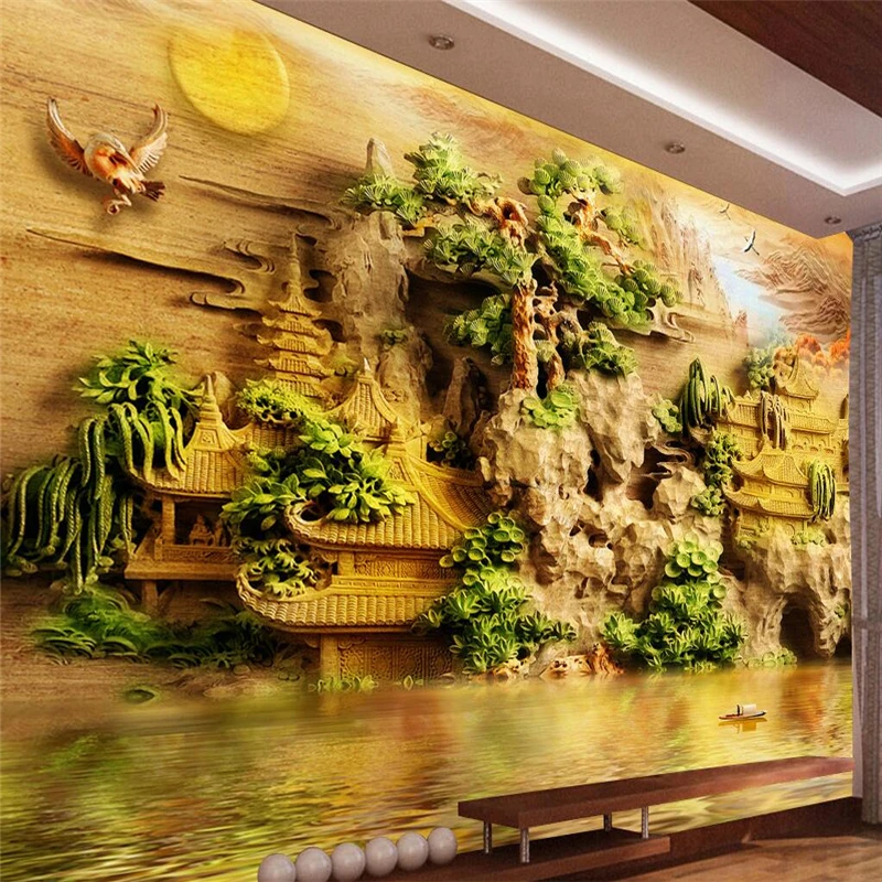Us 81 46 Offbeibehang Menyesuaikan Setiap Ukuran Lukisan Dinding Wallpaper Sendai Pavilion Giok Ukiran 3d Ukiran Kamar Tidur Kamar Tidur Latar