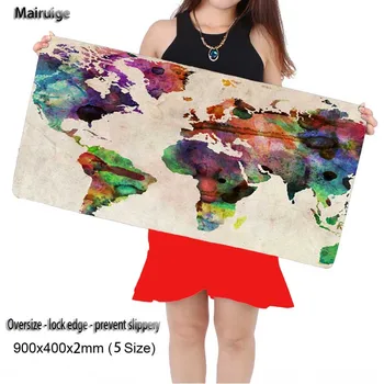 

Mairuige Shop Large Size 90*40cm Grande Watercolor World Map Mouse Pads Speed Computer Gaming Mouse Pad Locking Edge Table Mat
