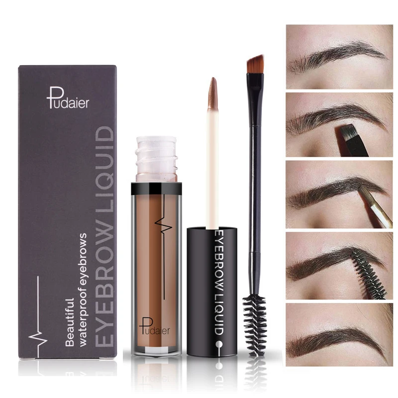 

New Pudaier Eye Brow Tattoo Brand Cosmetics Long Lasting Pigments Black Brown Waterproof Eyebrow Liquid Makeup with Brush