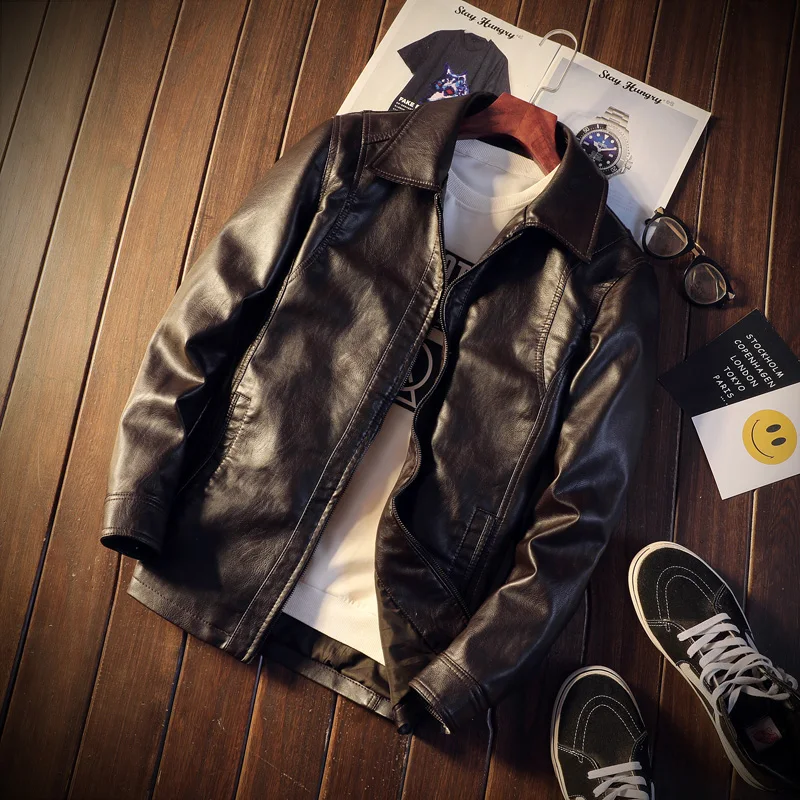  Black Long Sleeve PU Leather Jackets Mens 4XL Fashion Casual Men Motorcycle Coats Turn-down Collar 