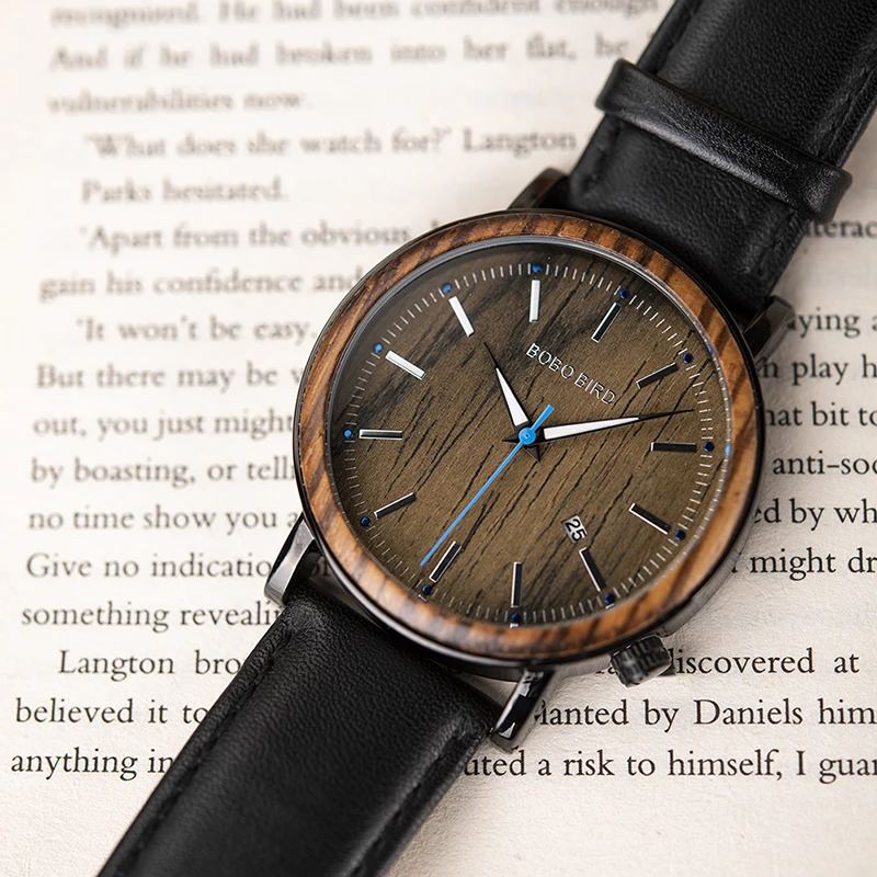 BOBO BIRD V-O27 Top Brand Bamboo Wooden Watches Men Stainless Steel Case Casual Quarzt Wristwatch with Japan 2035 Movt