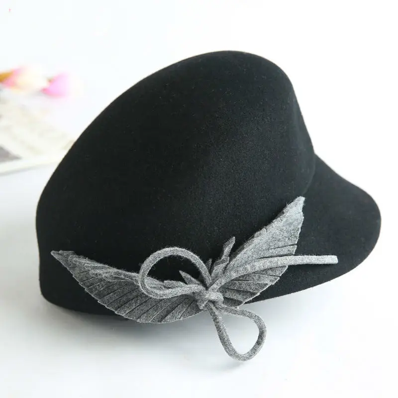 Beckyruiwu осенне-зимний модный берет для девочек, Женская восьмиугольная шапка, Модные женские вечерние шапки из шерсти, фетровая кепка газетчика s - Цвет: black