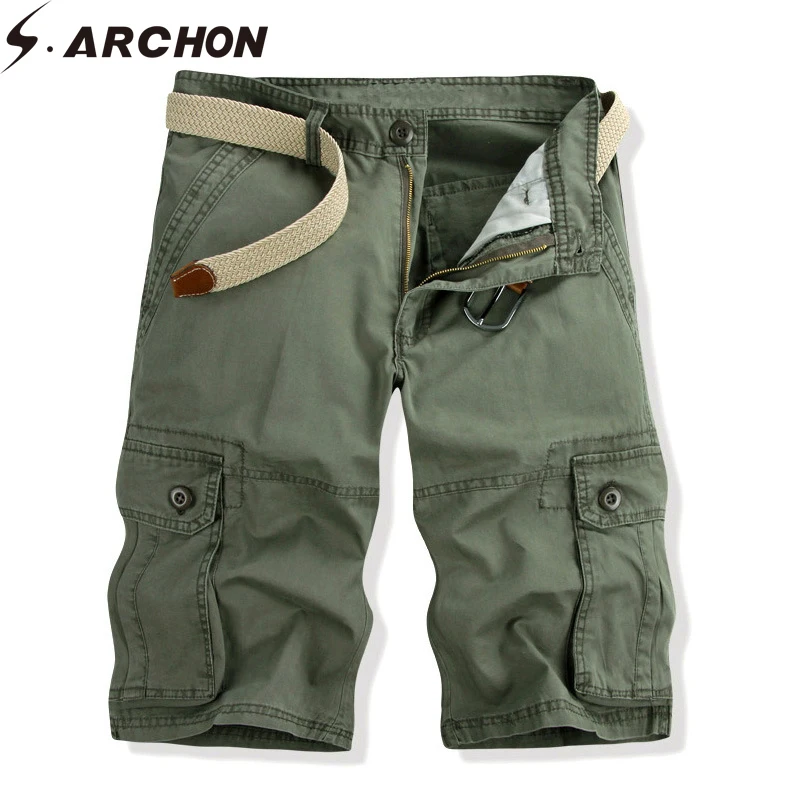 S. ARCHON летние камуфляжные карго шорты мужские хлопковые военные армейские тактические шорты Homme Camo Карманы Свободные до колена шорты