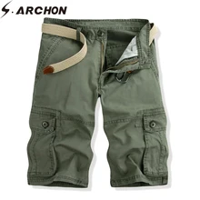 S. ARCHON летние камуфляжные карго шорты мужские хлопковые военные армейские тактические шорты Homme Camo Карманы Свободные до колена шорты