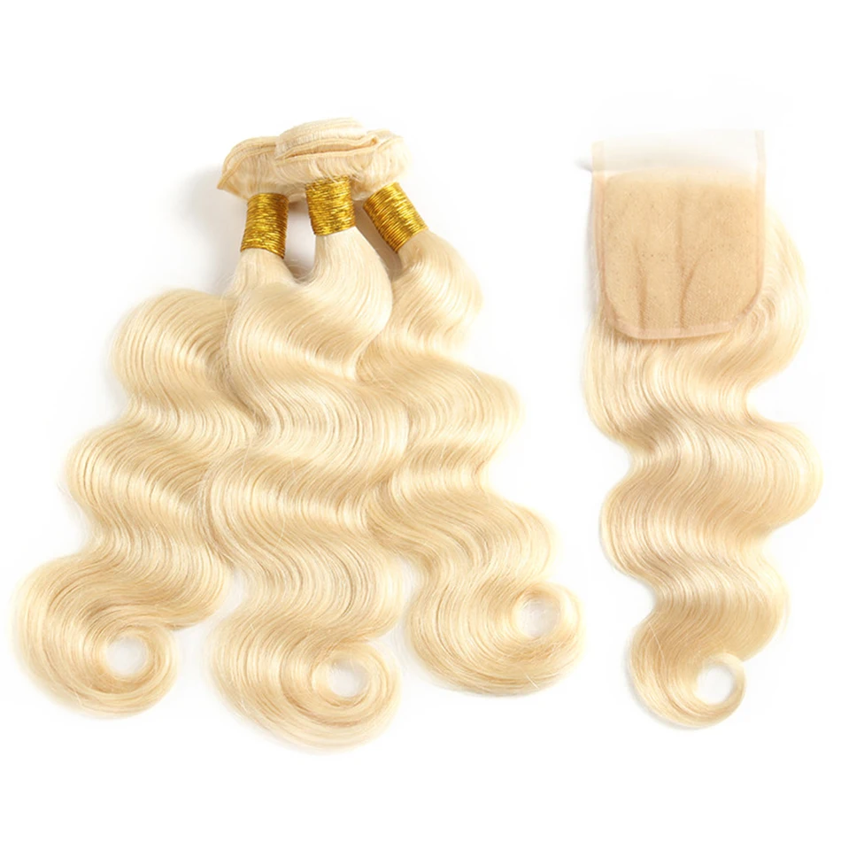 Instaone Blonde 613 Bundles With Closure 4Pcs/Lot Brazilian Body Wave 08-26 Inch Human Hair Bundles Virgin Hair Extension