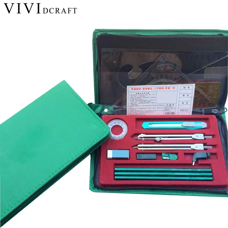 Vividcraft Drawing Kit Bag Combination Plotter Mechanical Engineering Drawing Tool Suit Graphics Toolkit Bow Compass School Tool