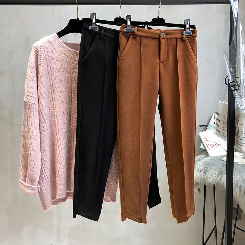 Buy 2018 Winter Women Thick Woolen Trousers Black