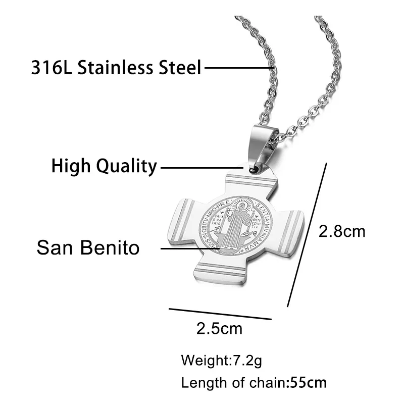 Классическое медаль Сан Бенито, ожерелье с крестом Иисуса из нержавеющей стали, ожерелье с подвеской в виде католического Святого Бенедикта для женщин и мужчин, ювелирные изделия