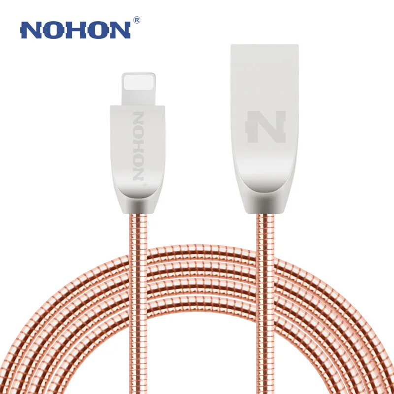 NOHON для Apple, USB кабель, металлический кабель для быстрой зарядки, USB кабель для iPhone 7, 6, 6S Plus, 5, 5S, SE, iPad, iPod, iOS, 8, 9, 10, телефонный кабель для синхронизации данных - Цвет: Pink