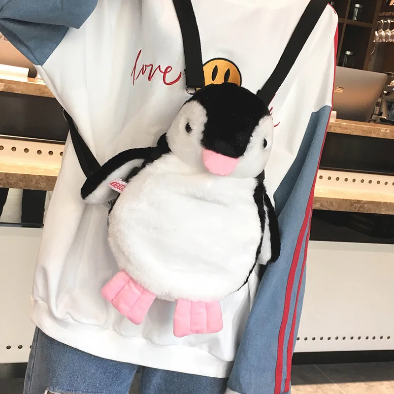 Japanese and Korean Personality Plush Penguin Backpack Female Cartoon Cute Hundred Fashion Hairy