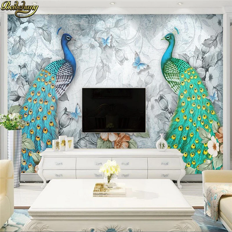 Beibehang пользовательские фото обои фрески свежий стереоскопический 3D Благоприятный павлин цветок бабочка ТВ фон papel де parede