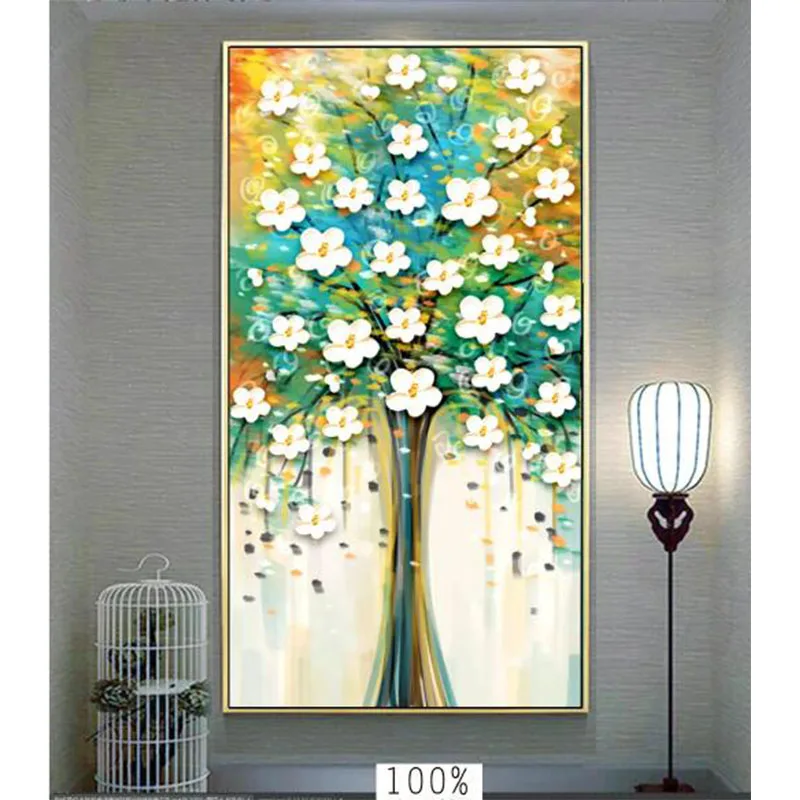 

Youran Fully Beaded Diamond Embroidery Beautiful Flower Tree Hand Painted Oil Painting Pattern diy Rhinestone Mosaic Home Decor