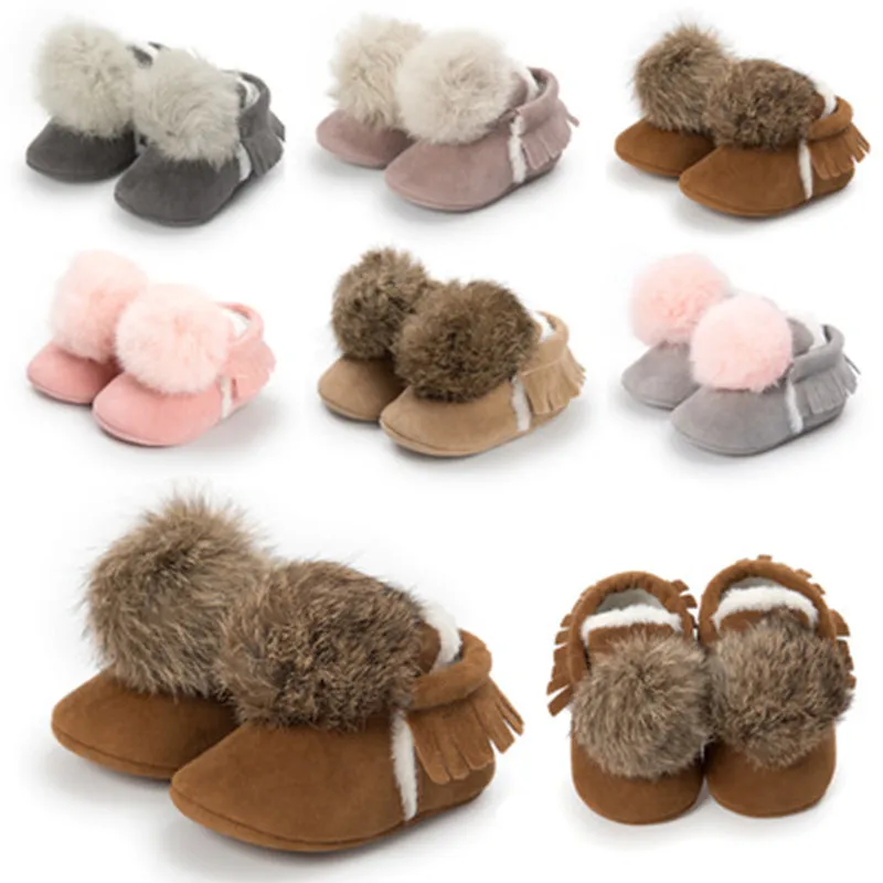 

Winter Lovely Cute Infant Baby Girl Keep Warm Shoes Toddler Pre-walkers Princess Hair Ball Crib Shoes Bebe Shoes First Walkers
