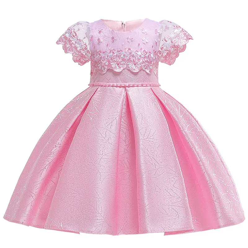 Детская одежда с короткими рукавами; сетчатые платья с вышивкой и цветочным узором для девочек; элегантная одежда для первого причастия; костюм принцессы с юбкой-пачкой для малышей - Цвет: pink