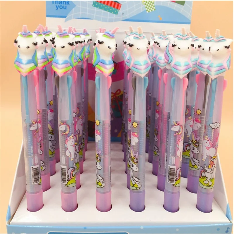 Шариковая ручка с единорогом, 3 цвета, школьные принадлежности, офисные канцелярские принадлежности, силиконовая головка, ручка для письма, разноцветная шариковая ручка