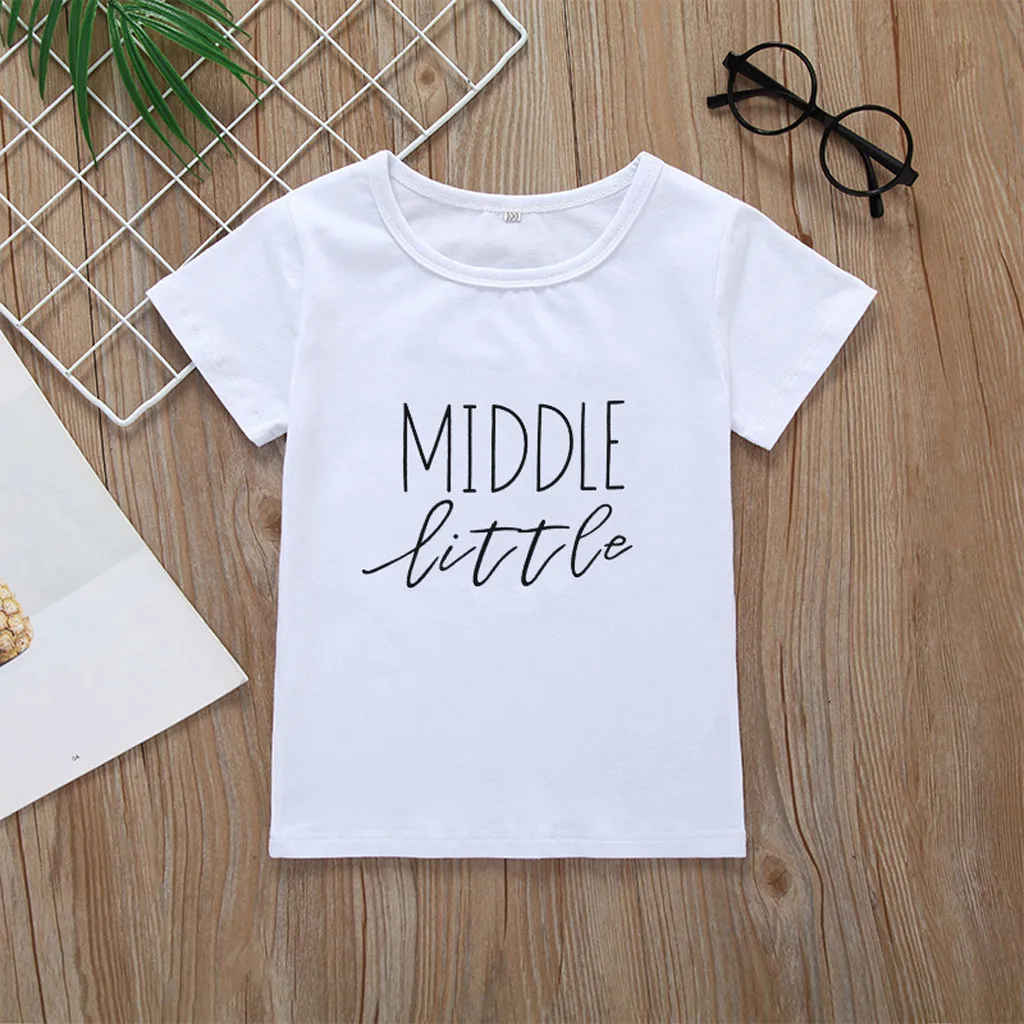 SZYADEOU/Детская летняя футболка для малышей; одежда для маленьких девочек и мальчиков; meisje; комплекты одежды; Одинаковая одежда для маленьких мальчиков и девочек; L5