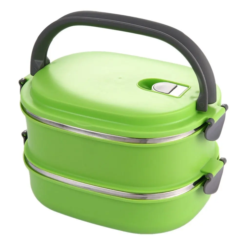 

1-2 Layers Stainless Steel Food Storage Container School Student Children Portable Insulated Thermos Bento Lunch Boxs green