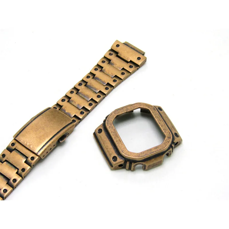 Ремешки в стиле ретро ободок для DW5610 DW5600 серии антикварные часы ремешок и Чехол Набор металлический браслет из нержавеющей стали ремень аксессуары