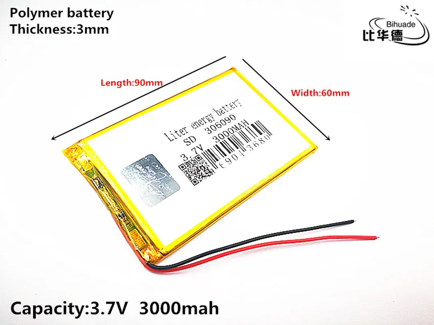 2 шт. литиевая батарея хорошего качества 3,7 V, 3000 mAH 306090 полимер литий-ионный/литий-ионный аккумулятор для планшетных ПК, gps, mp3, mp4