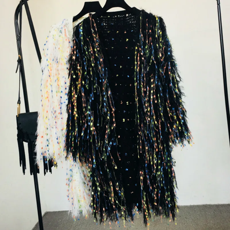 ^Cheap Lambs Sequins Tassels Knitted Sweater Long Jacket Hook Flowers Cardigan Handmade Mixed Color Fringed Velvet Fluffy Coat Outwear ^Cheap Lambs Sequins Tassels Knitted Sweater Long Jacket Hook Flowers Cardigan Handmade Mixed Color Fringed Velvet Fluffy Coat Outwear