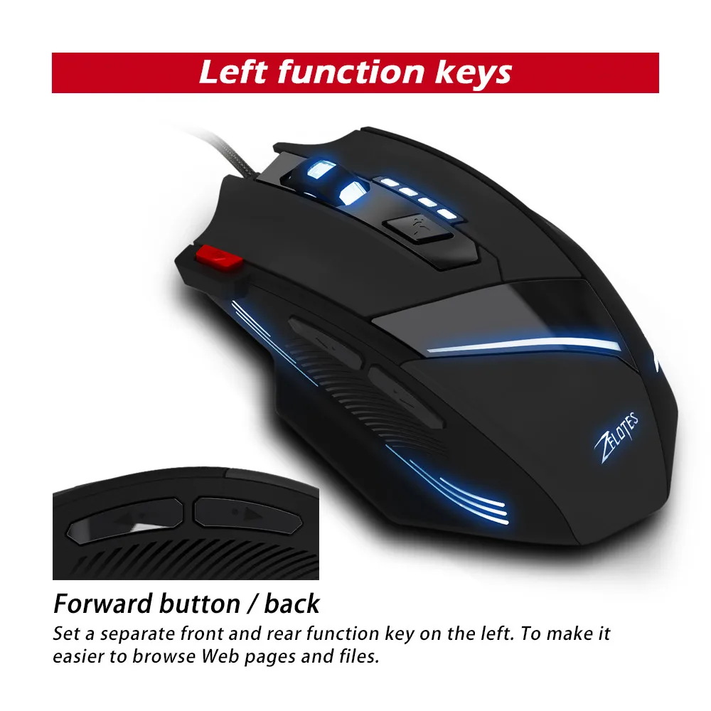 ZELOTES T-60 Professional Wired Gaming Mouse 7 button 3200 DPI 4 Color Led Light Optical USB Computer Gamer Mice for PC Laptop (11)