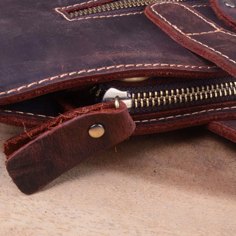 EUMOAN Mad horse leather men's bag, vintage leather briefcase, hand-held shoulder bag, hand-made head leather slant bag