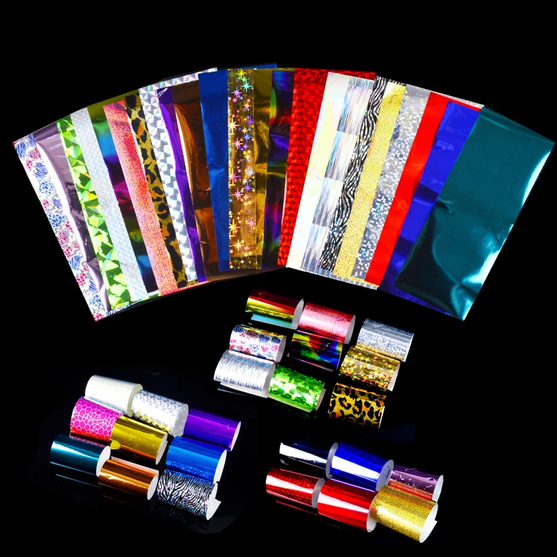 

FWC 24 Sheets Nail Art Foils Laser Shinning Mixed Beauty Transfer Tips Sticker Craft DIY Universe Decorations
