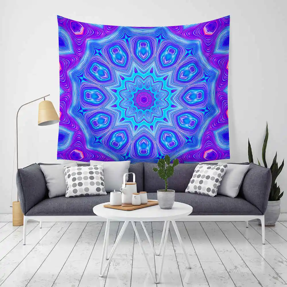 Modern Flower Printed Decorative Macrame Wall Hanging Tapestry Modern Bedspreads Indian Boho Decor Mandala Beach Carpet