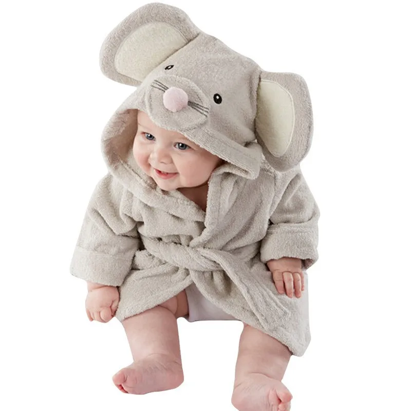 Cute Boys Girls Animal Ears Bathrobe Hooded Bath Robes Towel Infant