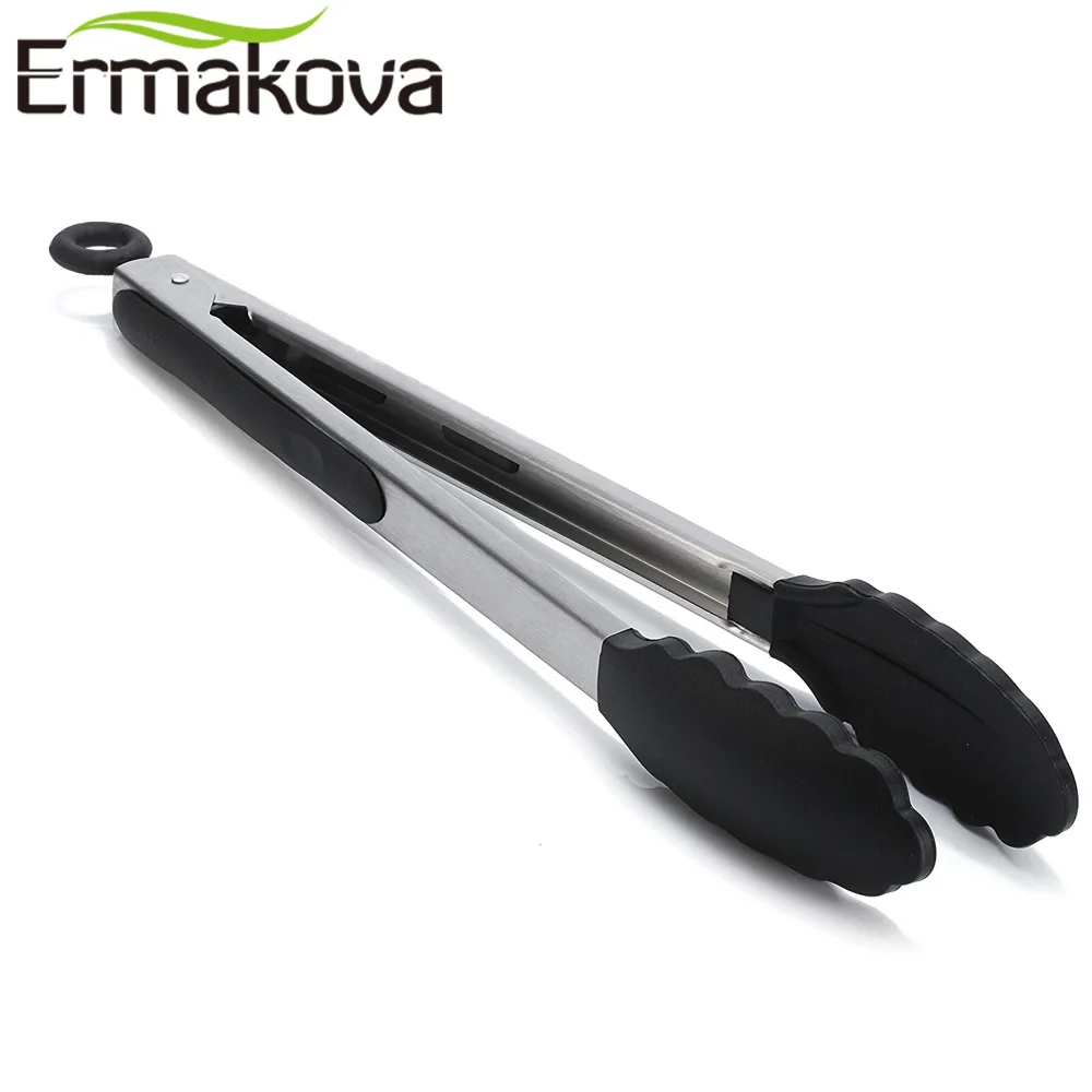 ERMAKOVA 2 шт./компл. 9 дюймовые и 12 Черные Кухонные силиконовые щипцы антипригарные из