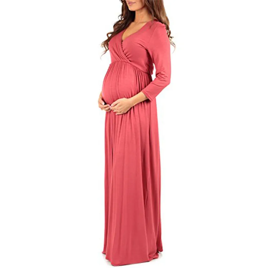 Женское облегающее платье с рюшами для беременных, 3/4 рукав, v-образный вырез, Длинное свободное платье, подарки для беременных, zwangerschaps kleding Y